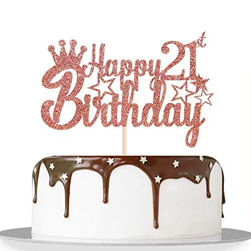 Festiko®Rose Gold Glitter Happy 21st Birthday Cake Topper for Cheers to 21 Years/Girl Boy's 21 & Legal - Hello 21 Birthday Anniversary Party Decorations Supplies - High Grade Color
