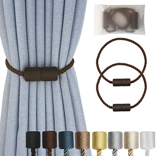Hangtty Magnetic Curtain Tiebacks 2 Pack Coffee Curtain Rope Tieback Curtain Holders for Drapes Modern Tie Backs Decorative Curtain Holdbacks