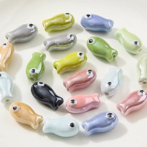 ANCADN 20pcs Fish Beads Ceramic Bead Animals Cute Beads for DIY Jewelry Making Fish