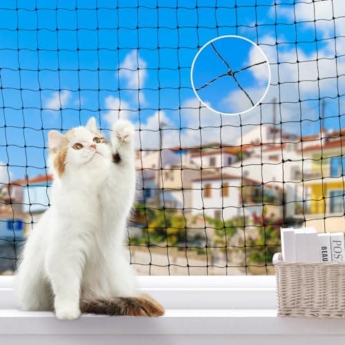 Lewondr Cat Netting Balcony, 10x13ft Steel Wire Reinforced Balcony Screen for Pets, Anti-Fall Pet Mesh Fence Cat Safety Net for Balcony, Window, Stair, Patio
