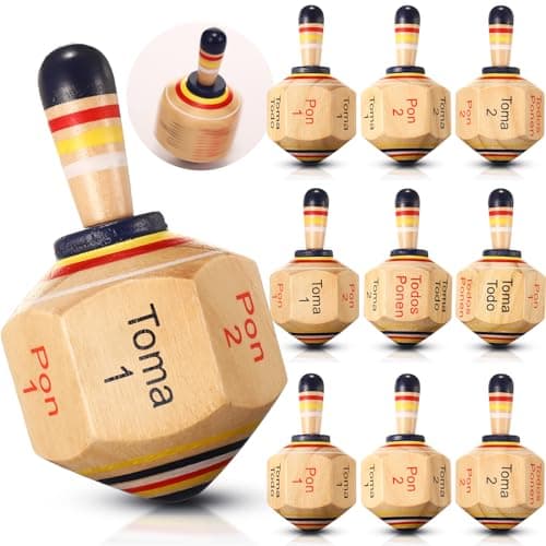 Poen 5 Pieces Large Wooden Toma Todo Bulk 45 inch Classic Mexican Wood Spinning Top Game for Kids and Adults Pirinola Toma Todo Party for Mexican Fiesta Party Cinco de Mayo Family Game