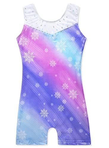 Leotards for Girls Gymnastics Unicorn Athletic Dance Wear Shiny Rainbow Blue Hotpink (Purple Snowflake, 3-4T)