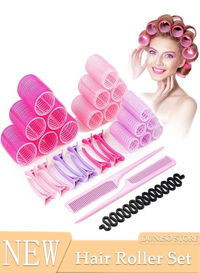 33 pcs Curler Set, Self Gripping Curler, Non Thermal Curler, Long Hair, Medium Short Hair Curler, Curler with Curler and Comb, Salon Hairdressing Curler, DIY Hair