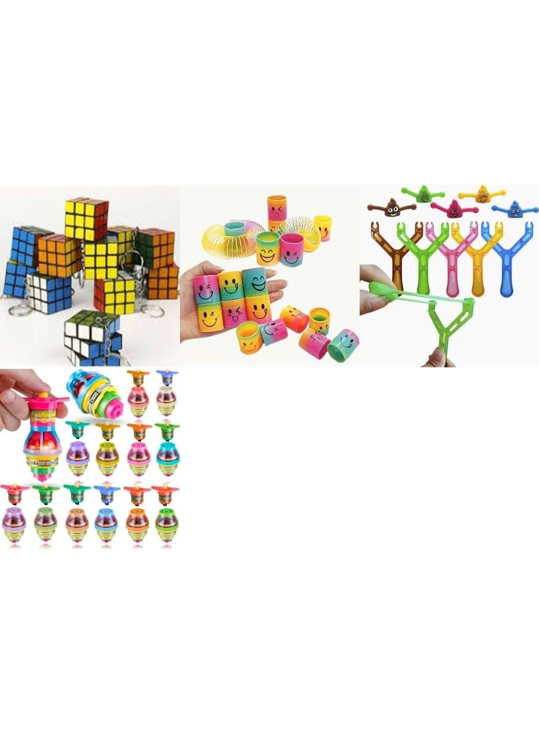 Set of 48 toys for kids party favors return gifts birthday party gift for kids12 pcs rainbow spring 12 pcs gyro spinning top 12 pcs slingshot game and 12 pcs puzzle keychain