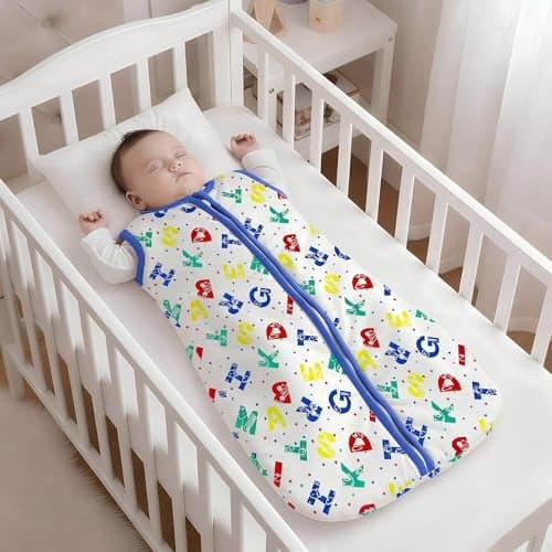 StarAndDaisy Baby Swaddles for Newborns, 100% Cotton Baby Swaddle Wrap for Newborns Arms Up Baby Sleeping Blanket Zipping Baby Sleeping Bag Newborn Sleep Sacks for 0-6 Months (Alphabet-Print)