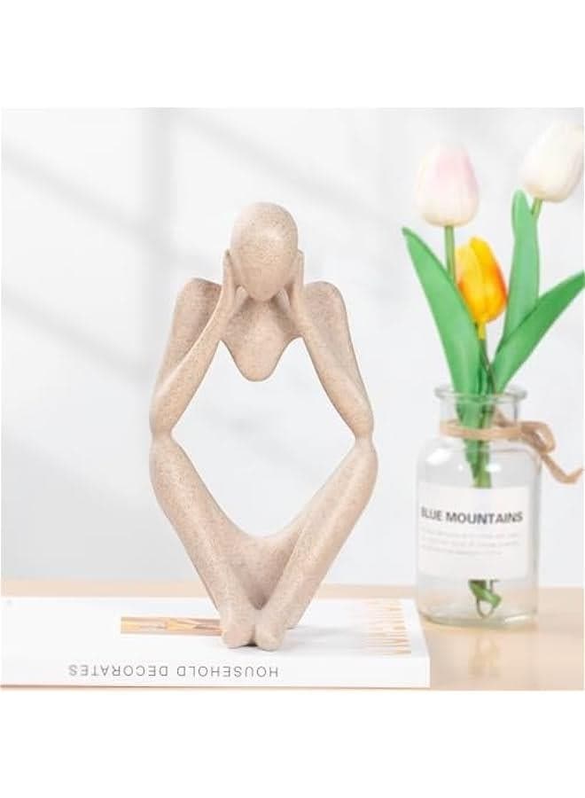 Boho Decor Thinker Statue Abstract Art Sculpture, Sandstone Resin Collectible Figurines for Home Living Room Office Shelf Decoration (Sandstone,Think)