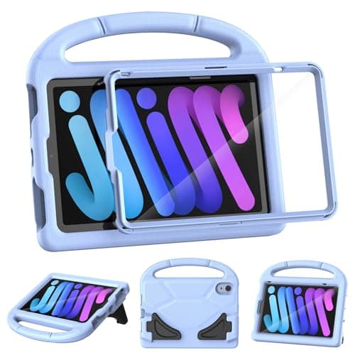 TOEVEK Kids Case for iPad mini 7 (A17 Pro) 2024/ Mini 6 2021, iPad mini 7th/6th Generation Case with Screen Protector - Shockproof with Handle Stand Protective Cover for iPad 8.3 Inch, Light Blue