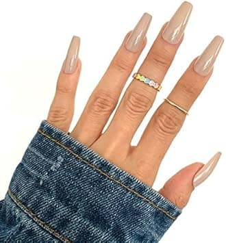 100 x Natural Look False Nail Tips 10 Sizes Matte Full Cover Long StilettoPointy Fake Nails Art Manicure UK BEIGE COFFIN NAILS