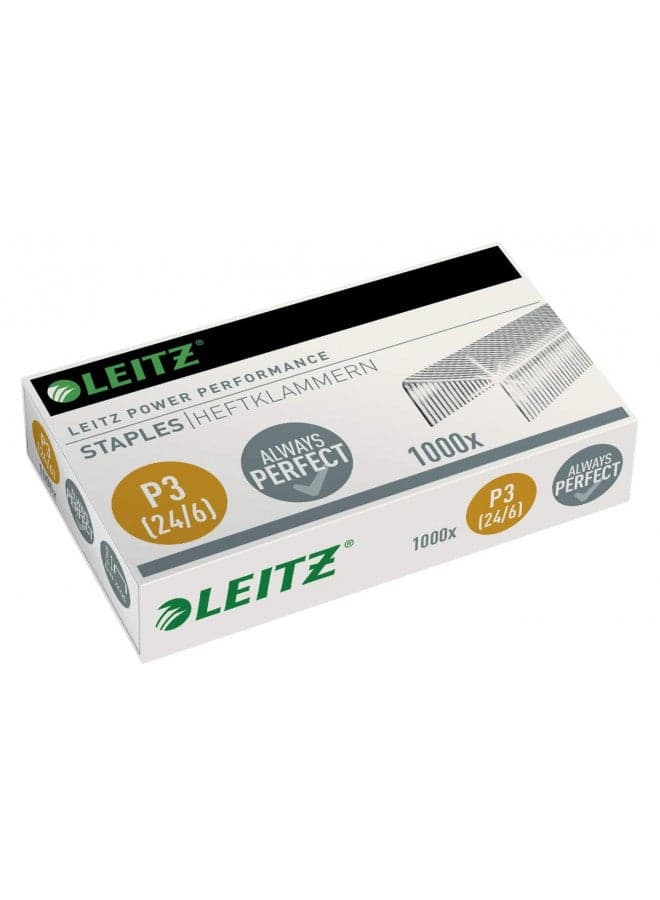 Leitz 55700000 P3 Power Performance 24/6 Staples, Strong Steel, Length 6 mm, 1000 Staples, Staples Up to 30 Sheet Capacity