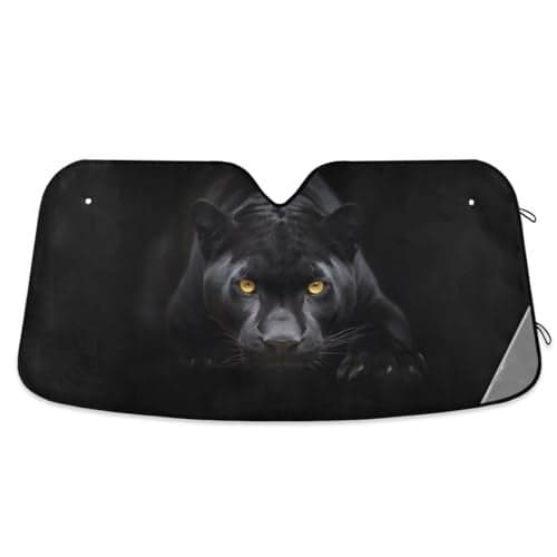 Qilmy Cool Panther Car Windshield Sunshade Automotive Sun Visor Protector Foldable for SUV Truck Front Window (Black Leopard)