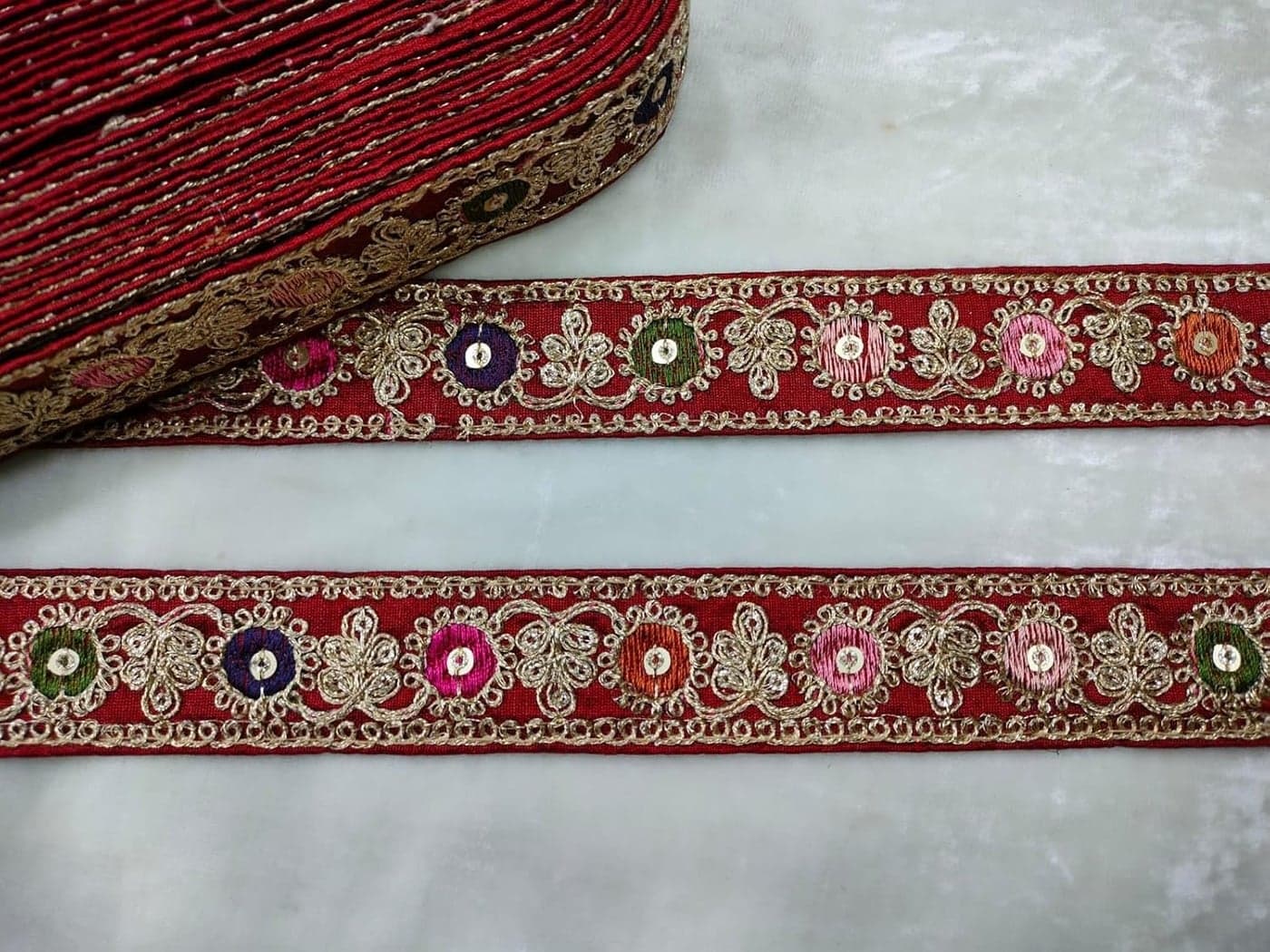 CMHOWLITE Multicolor Embroidery Work Fancy Lace for Lehanga Suit Dresses Sarees Blouses Dupatta and Art Craft Roll of 9 Meter Width 1 inch 254 Maroon