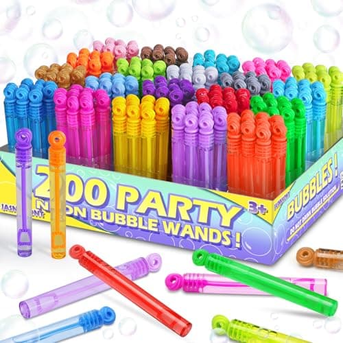 Mini Bubble Wands Bulk 200 Pack 20 Colors Party Favors Toys for Kids Child Christmas CelebrationThanksgiving New Year Themed Birthday Wedding Summer Outdoor Bath Time Gifts Box for Girls Boys
