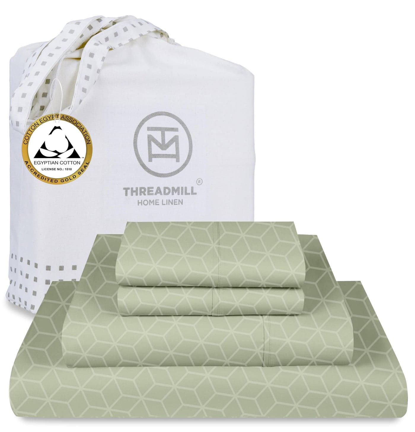 Threadmill Egyptian Cotton Queen Sheet Set 100 Certified Egyptian Cotton Bed Sheets for Queen Size Bed Queen Bed Sheets Set Deep Pocket Soft Cooling Damask Jacquard Bedding Set Sage Green