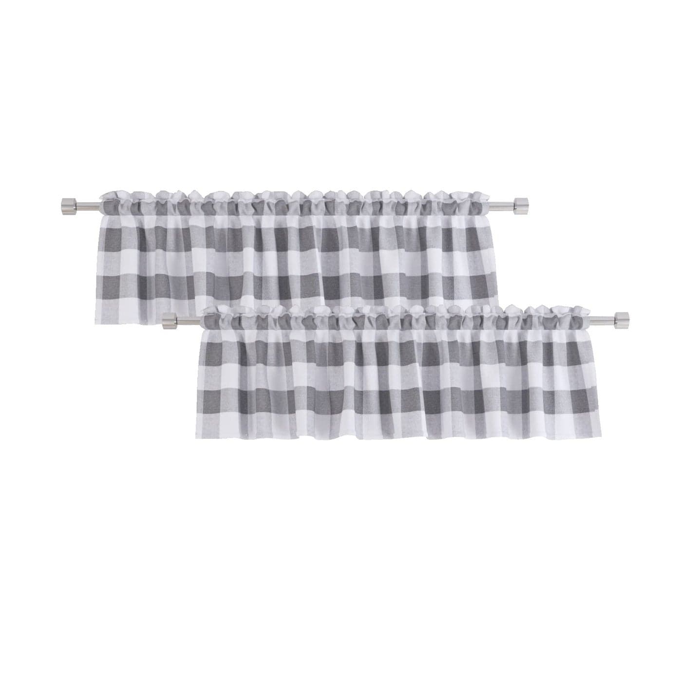 2 Pack Buffalo Check Valances for Windows Living Room 18 inches Long Classic Gingham Plaid Bedroom Bathroom Rod Pocket Country Farmhouse Kitchen Window Curtain Valances 54x18 Grey White