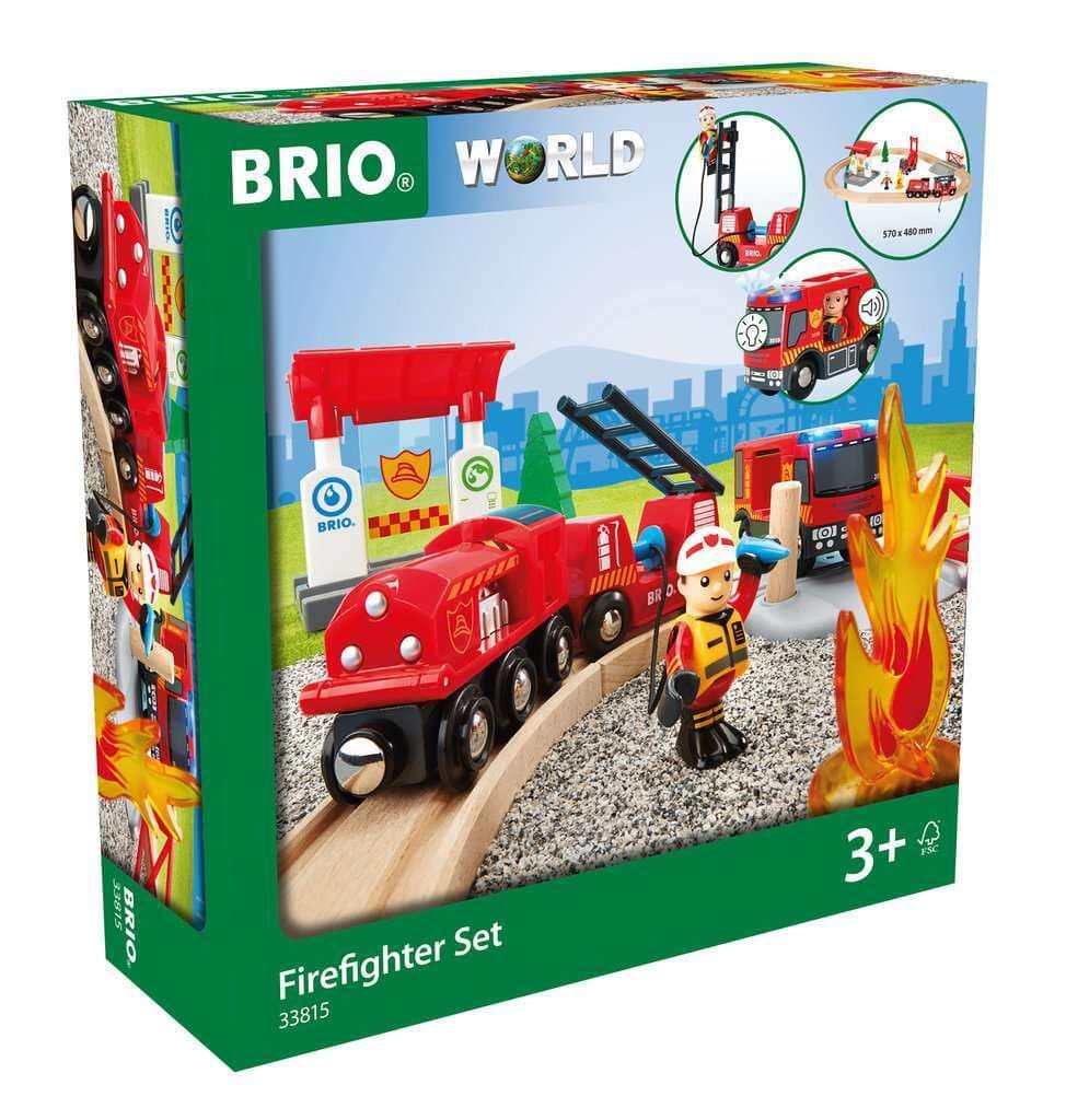 BRIO 33815 Rescue Firefighter Set | 18 Piece Train Toy Set with Fire Truck and Accessories | Kid-Friendly Wooden Tracks | Ideal for Toddlers Aged 3 and Up