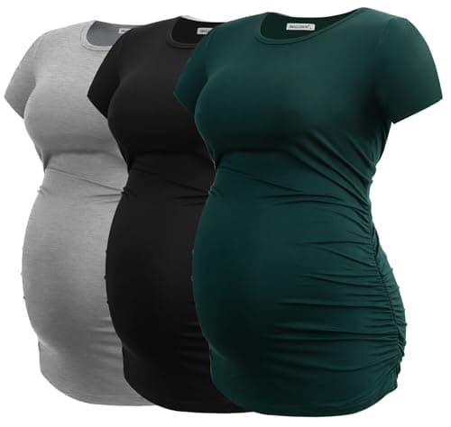 Smallshow Womens Maternity Shirt Side Ruched Tunic Pregnancy Top Clothes 3Pack BlackLight GreyDeep Green Medium