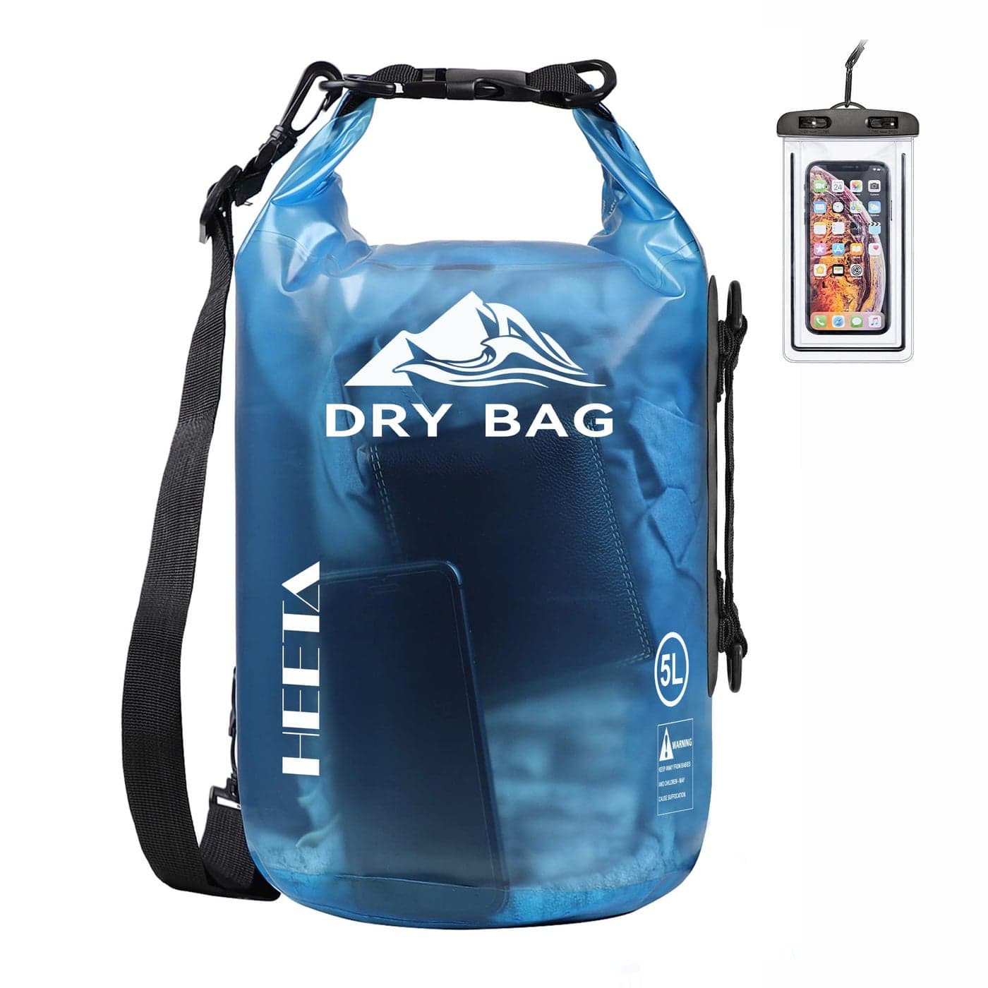HEETA Dry Bag Waterproof for Women Men Roll Top Lightweight Dry Storage Bag Backpack with Phone Case for Travel Swimming Boating Kayaking Paddle Board Camping Beach Accessories Blue 30L