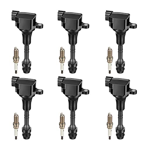 BDFHYK Set of 6 Ignition Coils pack UF401 & Iridium Spark Plugs NGK4469 Compatible with INFINITI FX35 G35 I35 M35 QX4 Nissan 350Z Altima Frontier 350Z 3.5L 4.0L V6 Replacement for C1439 22448-AL615