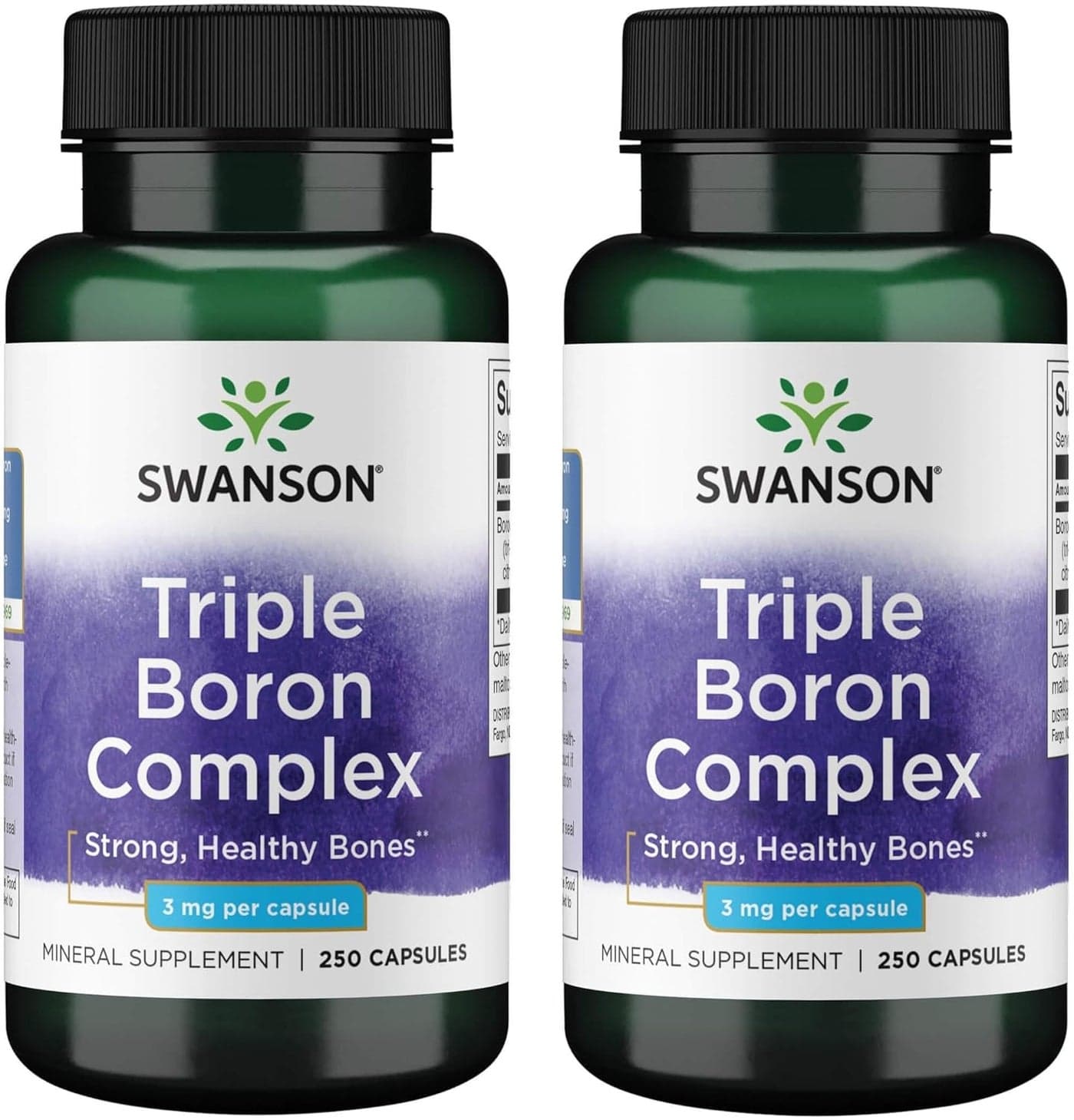 Swanson Triple Boron Complex Natural Bone Health Joint Support Mineral Supplement Featuring Citrate Aspartate Glycinate 250 Capsules 2 Pack