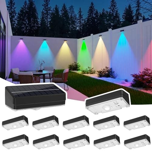 ZCXLIGHT Solar Fence LightsFence Lights Solar Powered Waterproof IP65 Multicolor Led 12 Fixed Colors RGB Color Changing for Pool Deck Patio Porch Stairs Holiday12pack