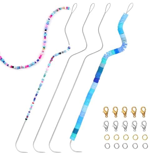 GarfxG Beading Needles Set Includes 4 Pcs Beading Spinning Needles 100 Pcs Lobster Clasps and 800 Pcs Closed Loops Beading and Sequin Embroidery Handmade DIY