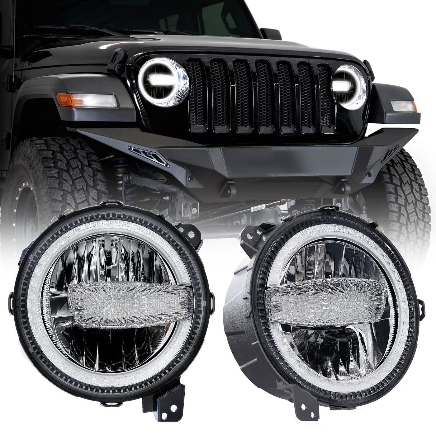 RAMJET4X4 DOT 9 Inch LED Headlights Headlamps Assembly Compatible with 20182025 Wrangler JL JLU Gladiator JT HiLo Beam with DRL