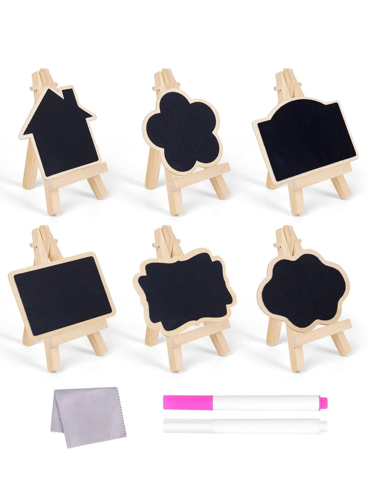 6 Pack Mini Chalkboards Signs with Easel Stand, Chalkboard for Message Board, Table Numbers Multifunctional Chalk Board with Chalk & Cleaning Cloths for Weddings, Birthday Parties