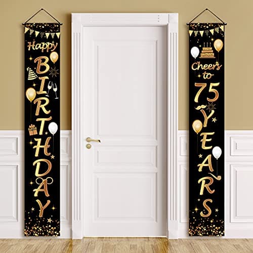 2 Pieces 75th Birthday Party Decorations Cheers to 75 Years Banner Porch Sign Door Hanging Banner 75th Party Decorations Welcome Porch Sign for 75 Years Birthday Supplies 71 x 12 Inches