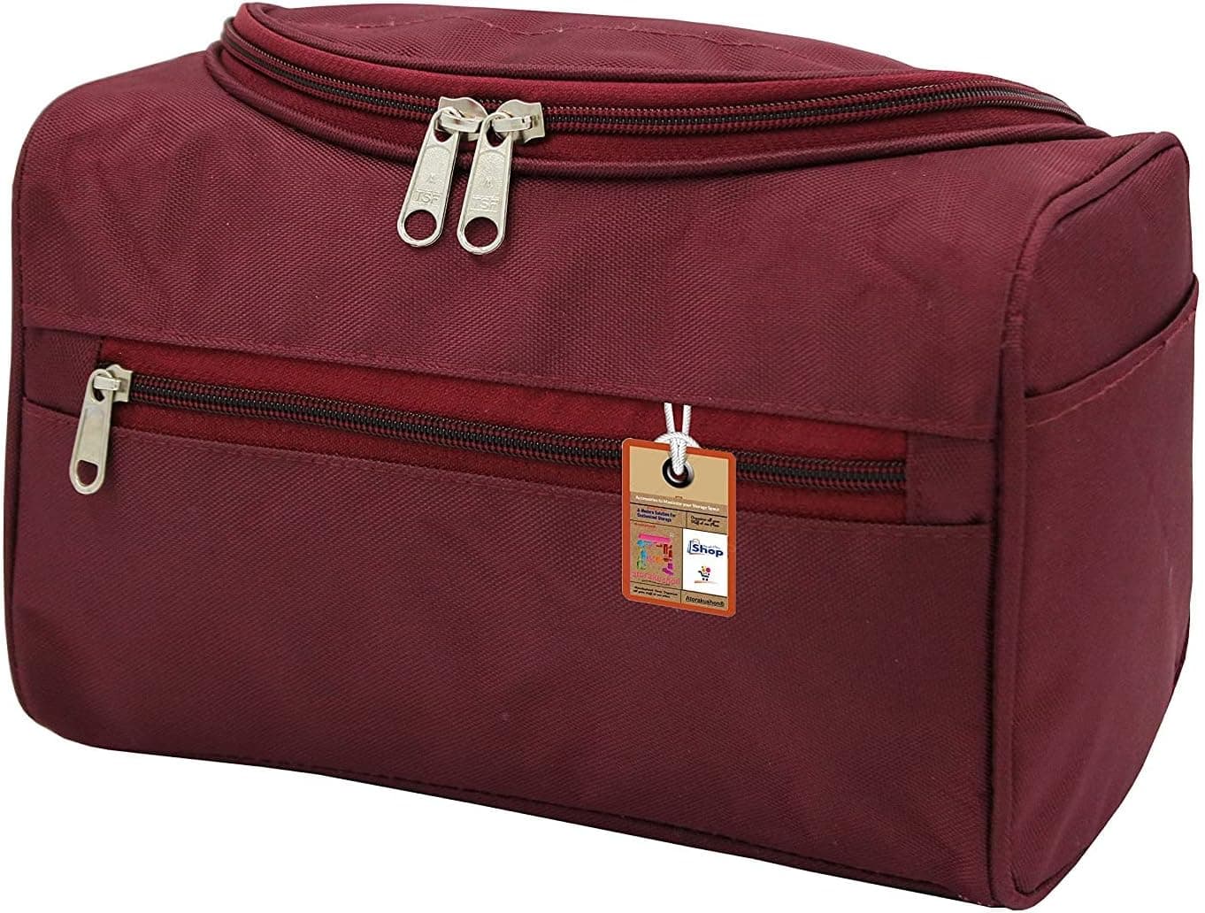 Fabric Multipurpose Makeup Bag Travel Vanity Jewellery Cosmetic Pouch for Women Necklace Storage Shower Bag Toiletry Wardrobe Organizer Maroon