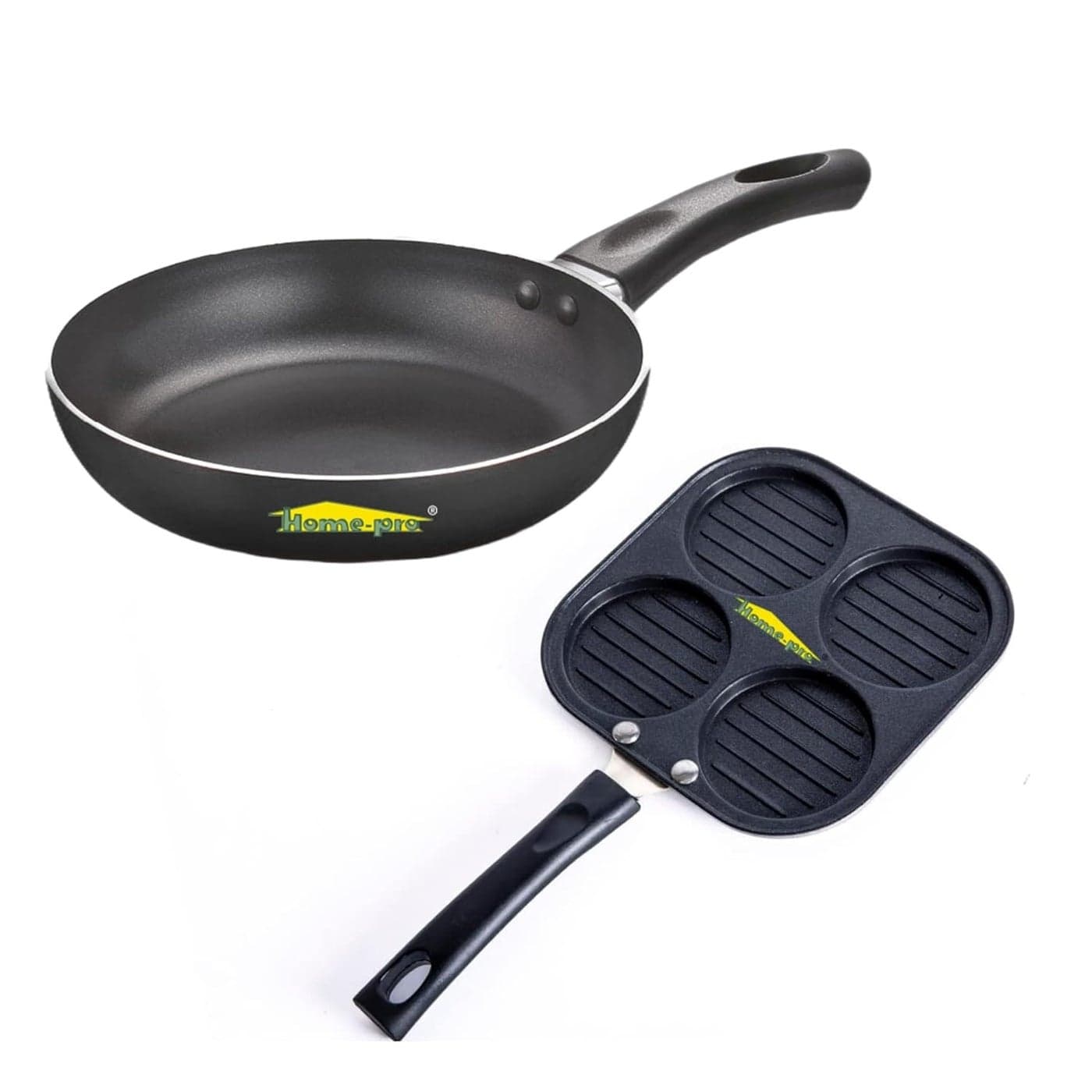 HomePro Aluminium Non Stick Mini Uttapam 4 Cavity and Fry pan Black 22cm Bakelite Handle 125 L Capacity 22 MM Thickness Gas Stove Compatible Cookware Set