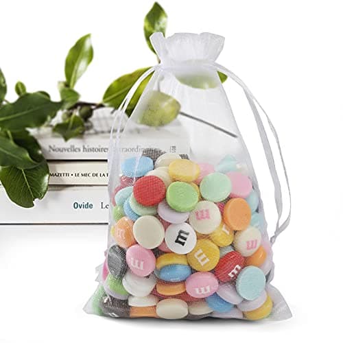 ANZNKU 50 Pack Organza Bags 4 x 6 inch Small Bags Favor Bag Sheer Mesh Bag White Gift Bag with Drawstring Organza Favor Pouch Packaging Bag for Wedding Party Christmas