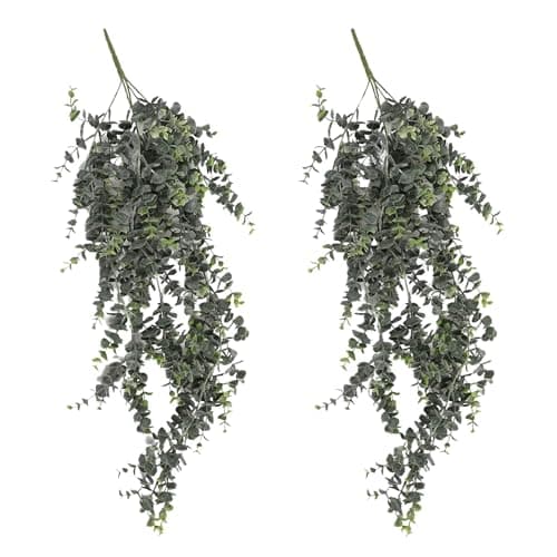 Artificial Hanging Plants – 30” Long Eucalyptus Greenery Bush, Fake Plant for Office Home Décor Indoor Outdoor, Wall Accent - Set of 2 (Frosted Green)