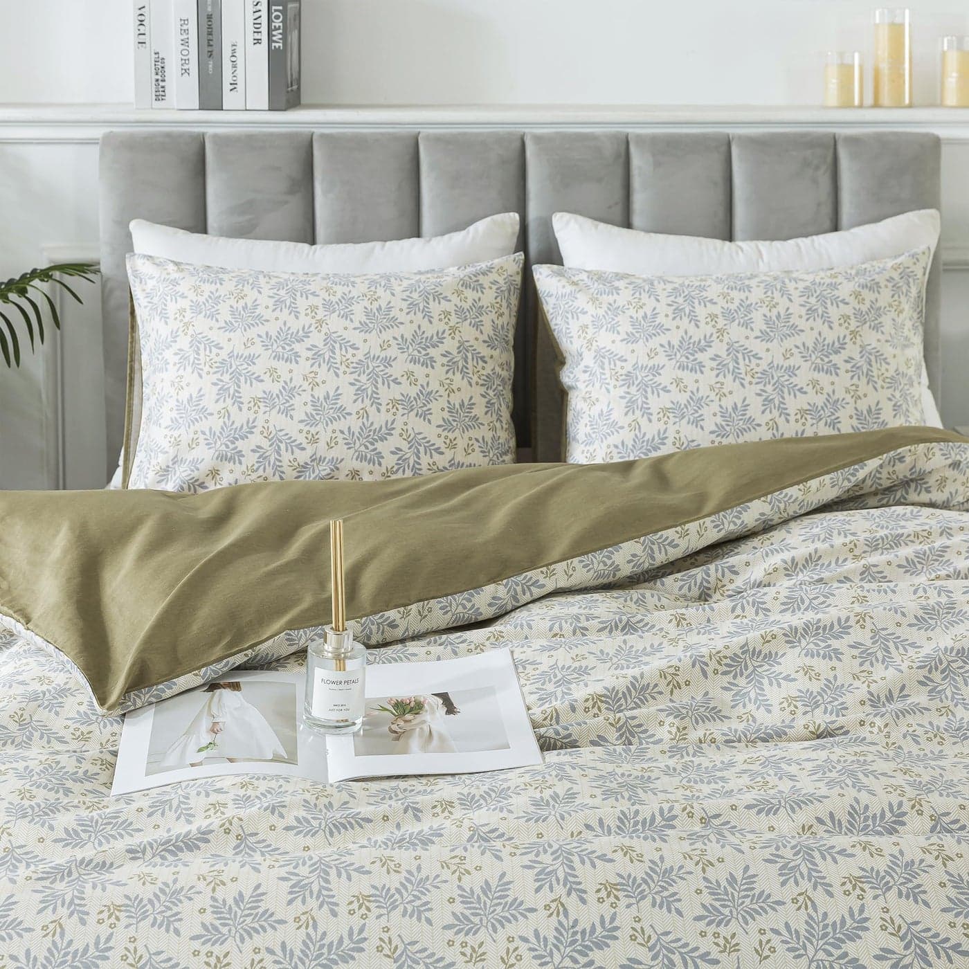 HoneiLife Floral Duvet Cover Queen 100 Cotton Comforter CoverBreathable Bedlinen Set with Zipper Closure Corner Ties Botanical Comforter Cover Sets 3PC