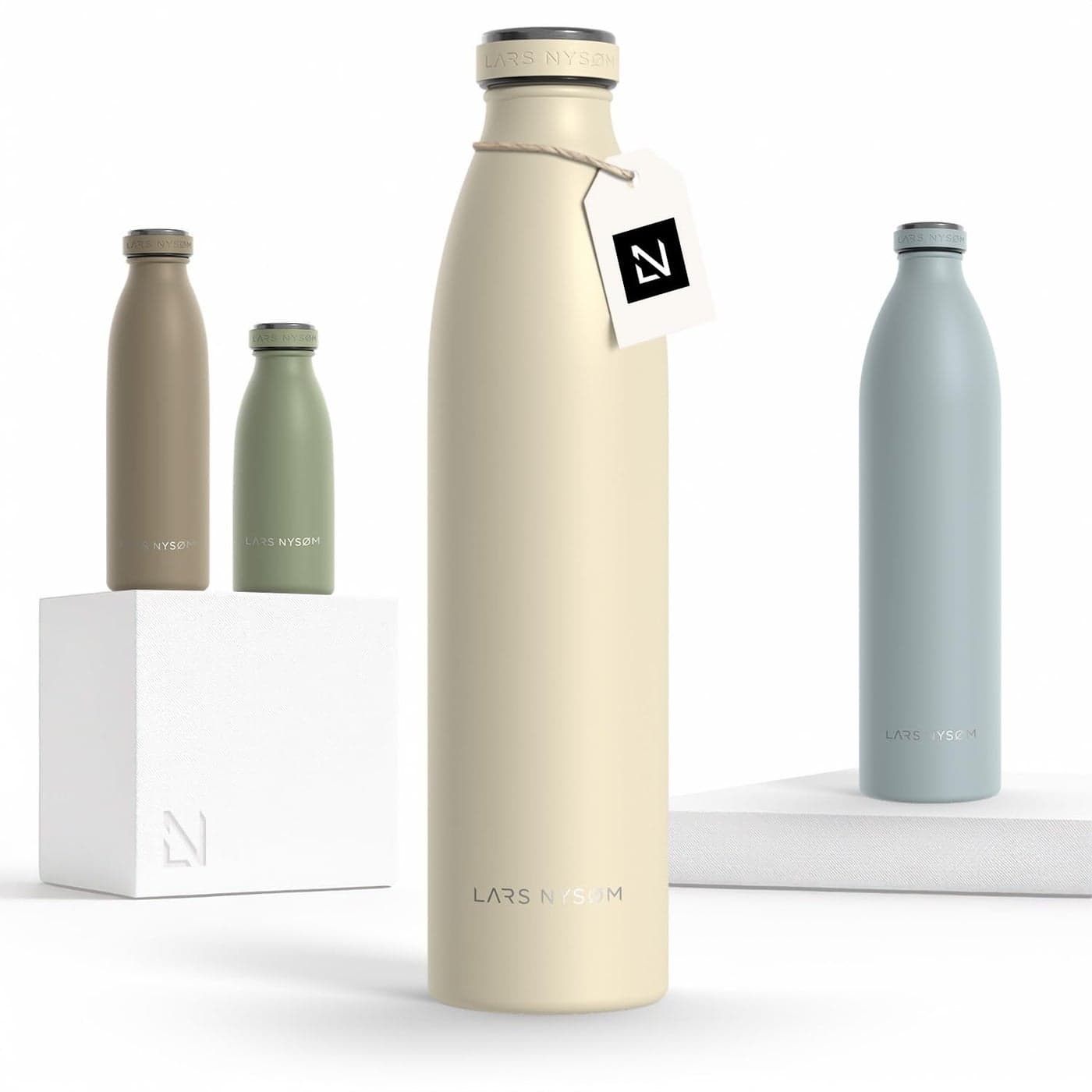 LARS NYSM Stainless Steel Insulated Water Bottle 12oz 17oz 25oz 34oz 51oz Insulated Thermo Flask for Hot and Cold Beverages Leakproof Drinking Bottle Almond Beige 339oz