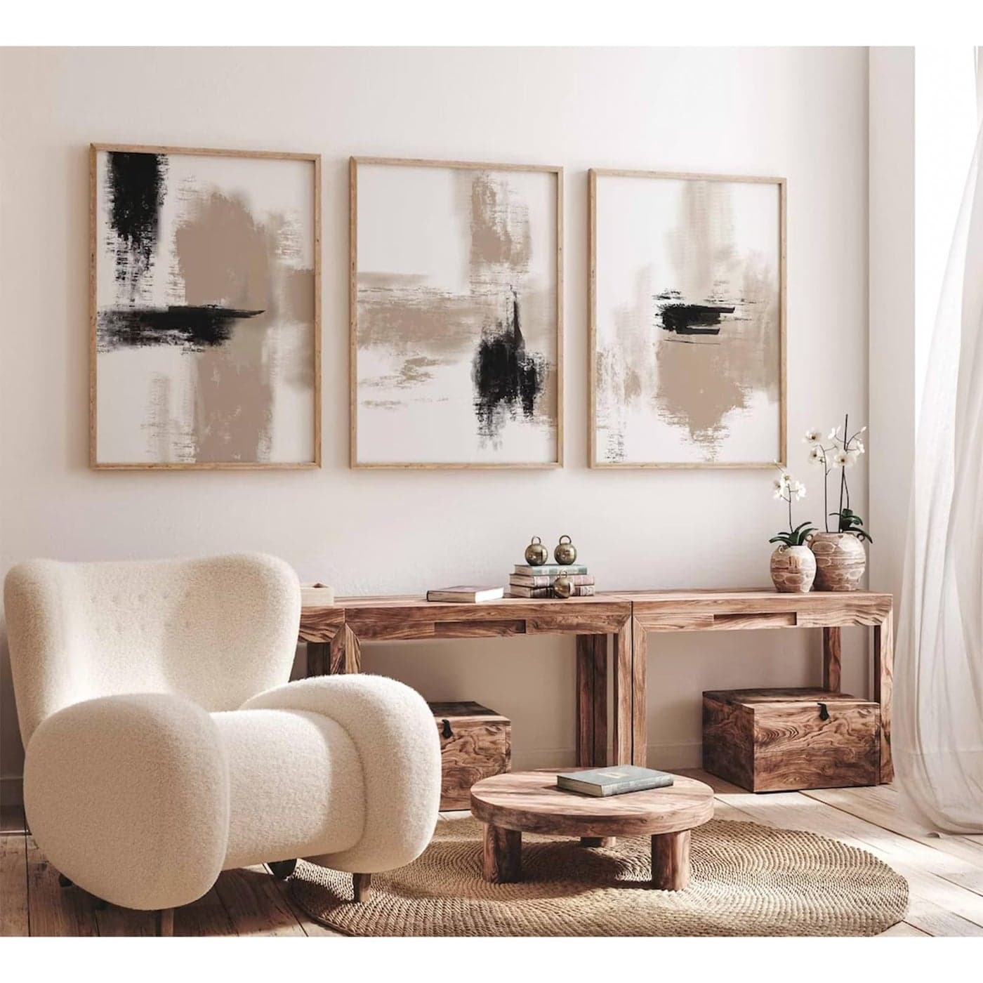 Joocrise Beige Abstract Wall Art Painting Set of 3 Neutral Canvas Wall Art Prints Black Beige Modern Wall Decor Minimalist Art Pictures Abstract Modern Artwork for Room Bedroom 12x16 Inch Unframed