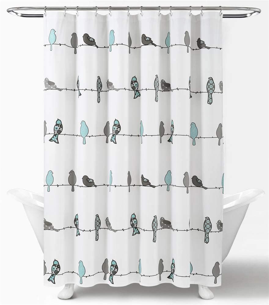 Lush Decor Rowley Birds Shower Curtain 72 W x 72 L Blue Gray Colorful Floral Bird Pattern Whimsical Playful Bird Shower Curtain Farmhouse Coastal Boho Bathroom Decor