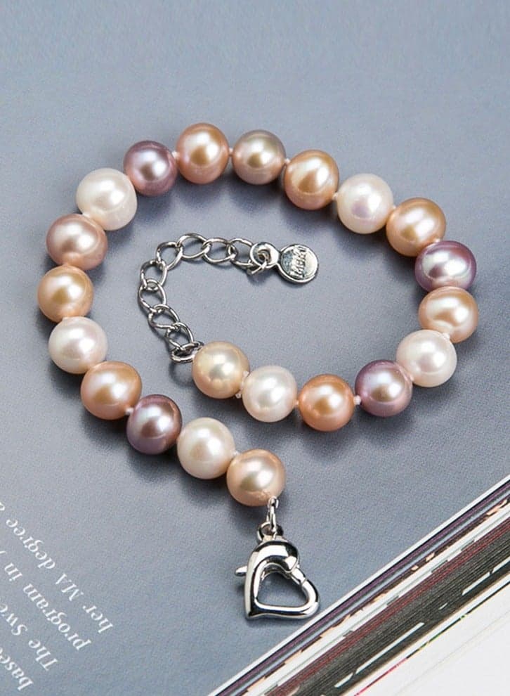 New fashionable and fresh natural freshwater pearl bracelet mixed with colorful women's round pearl bracelet