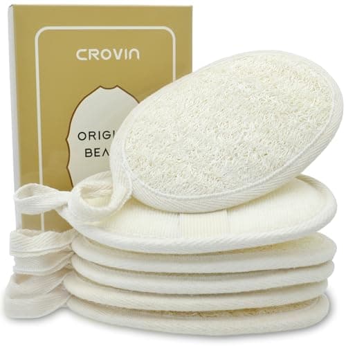 CROVIN Natural Loofah Exfoliating Body Scrubber, Made with Natural Shower Loofah Sponge for Men and Women’s SPA - Pack of 6 Exfoliating Loofah Sponge Package,Perfect for Bath Shower