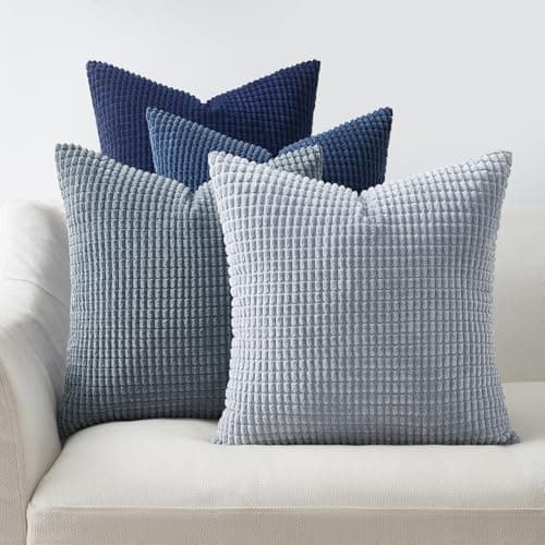 Topfinel Navy Throw Pillows Covers for Couch-18" x 18" Set of 4-Multi Marine/Dusty/Grey/Blue Combo-Fluffy Corduroy Kids Washable Decorative Cushion Case