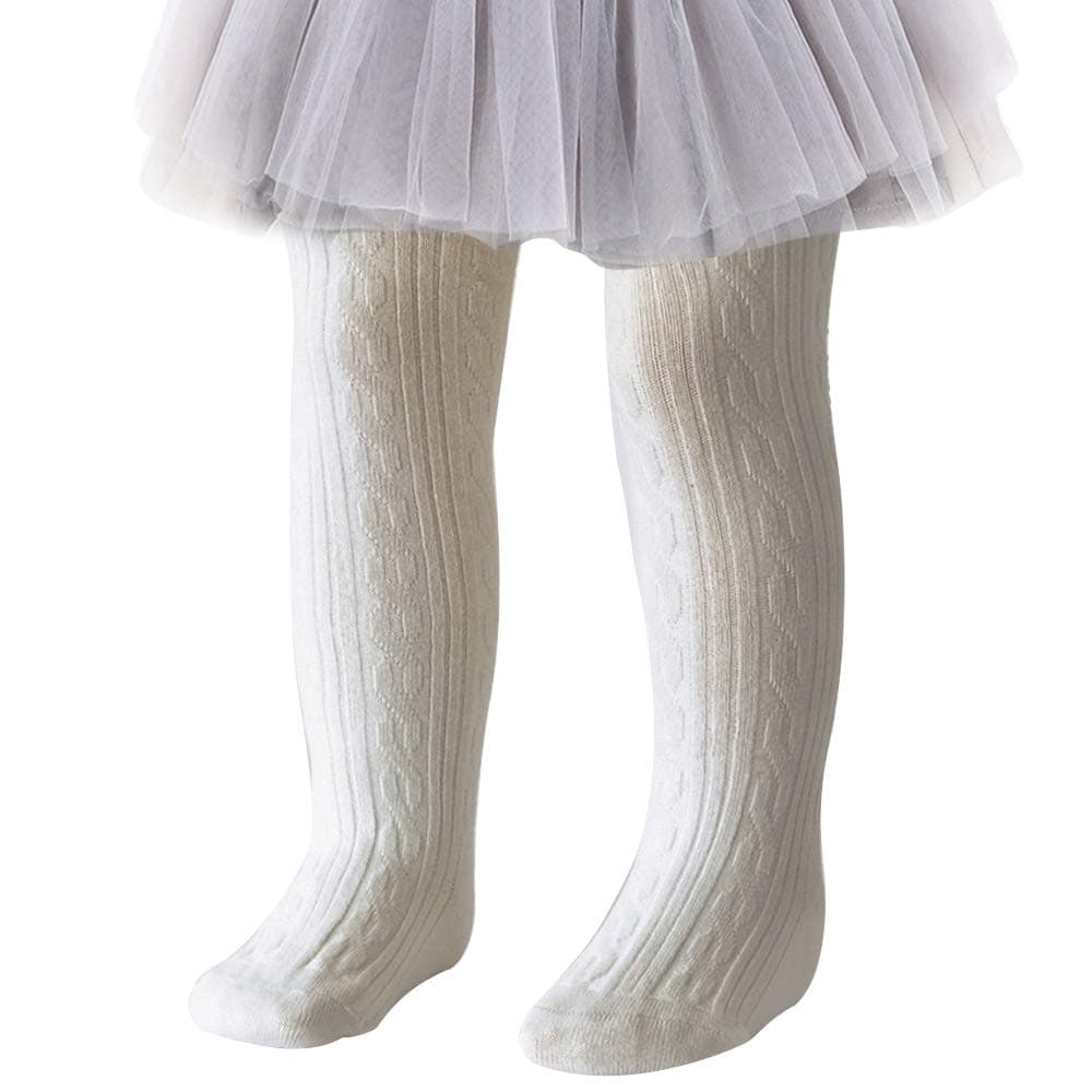 techcity Baby Toddler Girls Tights Seamless Cable Knit Cotton Leggings Pants Stockings for Infant Baby Girl White 312 Months