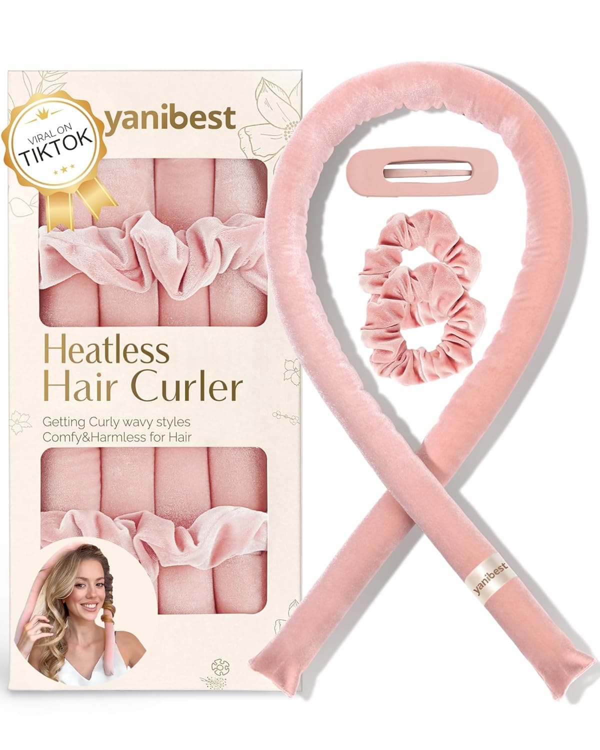 Yanibest Heatless Hair Curler to Sleep in Overnight Curl Headband for Natural Wavy Curls No Heat Soft Hair Curler Set with Hair Clip Scrunchies for StylingNo Slip Heatless Curls