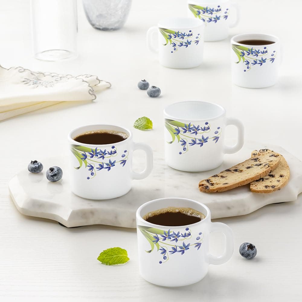 Larah By Borosil Ocean Opalware Cup Set of 6 pcs TeaCoffee Cups 90 ml Microwave Dishwasher Safe BoneAsh Free Crockery Set Ideal for Daily Use Gifting White