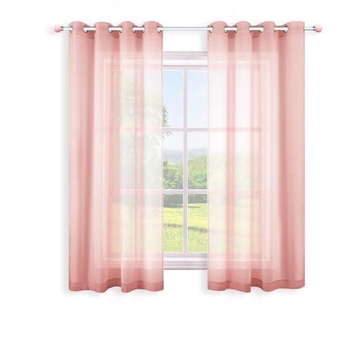 KOUFALL Pink Curtains 72 Inch Length 2 Panels for Bedroom Grommet Semi Voile Drapes Transparent Pink Window Display for Girls Room Living Area 52x72 Inches Long Blush Rose Gold
