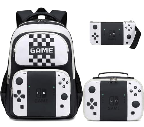 JIANYA Kids Backpack for School Boys Gamer School Bag for Elementary Kids Children 3pcs Boys Backpack with Lunch Box & Pencil Case