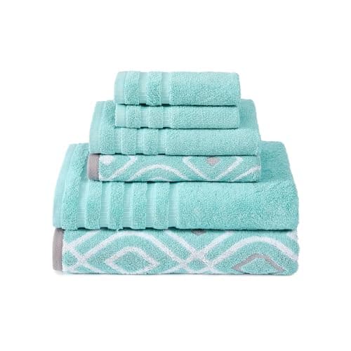 Modern Threads Oxford 6-Piece 100% Cotton Towel Set – Yarn Dyed Jacquard & Solid – Includes 2 Bath Towels, 2 Hand Towels, 2 Washcloths – Absorbent, Quick Dry, Soft & Durable – Aqua