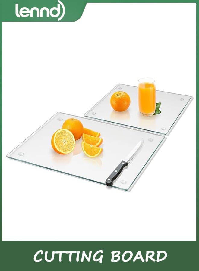 Tempered Glass Cutting Board for Kitchen, Clear Glass Board for Countertop, Heat Resistant, with Non-Slip Feet, 30x40cm & 30x20cm 2 Pcs Clear