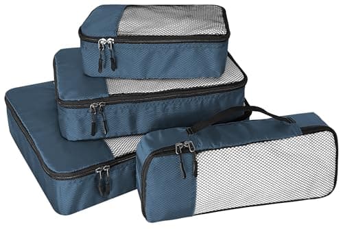 WTREE 4-Piece Packing Cubes Travel Accessories Set for Suitcases - Luggage Organizer Bags with Double Zipper - Mesh Top - Small/Medium/Large/Slim - Dark Blue