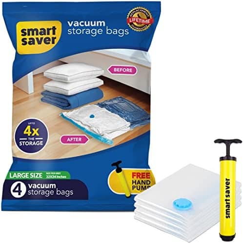 4 Jumbo Smart Saver Vacuum Bags for Travel Space Saver Bags Compression Storage Bags for Clothes Vacuum Sealer Bags for Storage Vaccine Sealed Packing Ziplock Bag with Travelling Hand Pump - 60x80cm