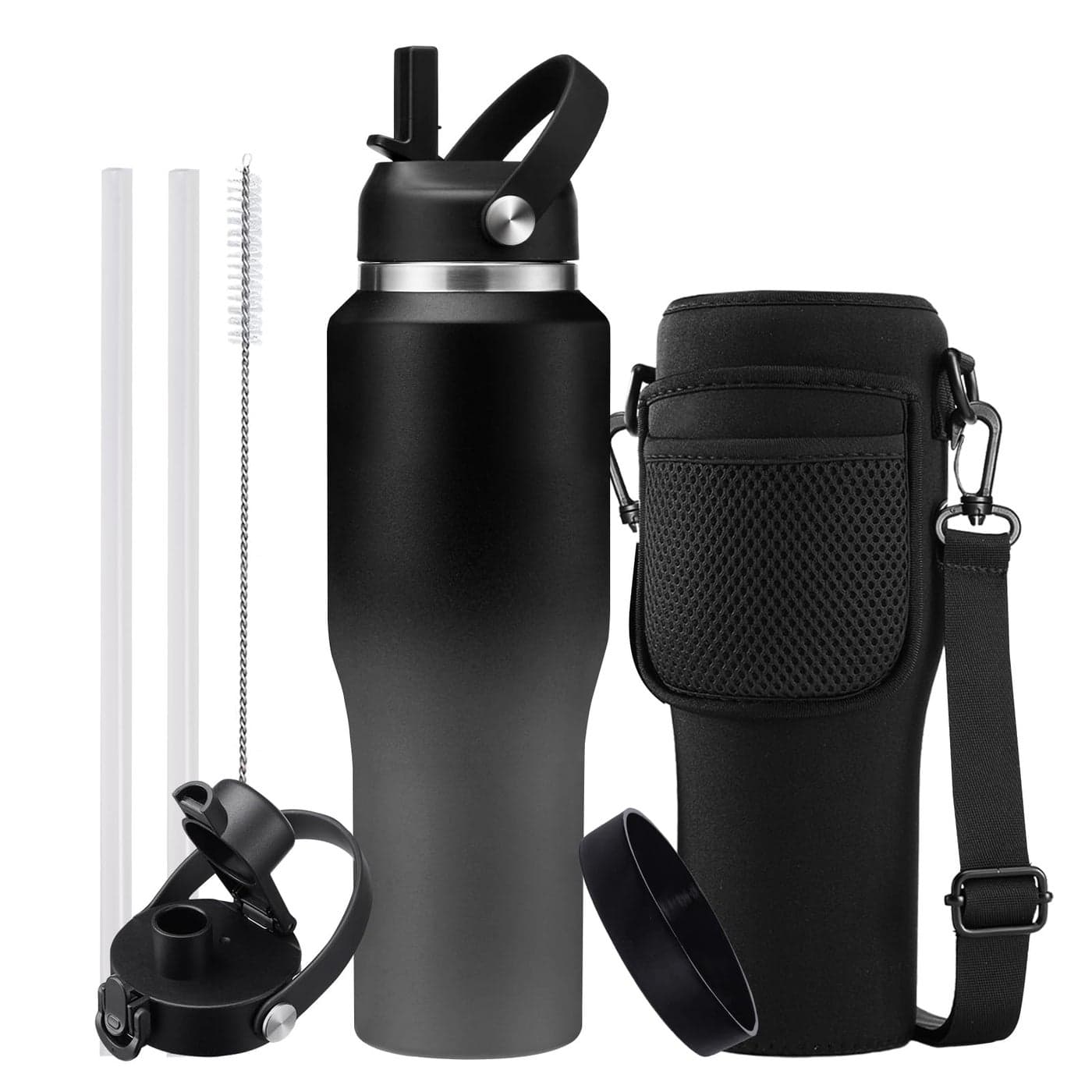 Metal Water Bottle fitsin Cup Holder 32oz Stainless Steel Vacuum Flask with Straw Popup Chug Lid Leak Proof Wide Mouth Thermo Keep Cold48h Hot24 for Women Men