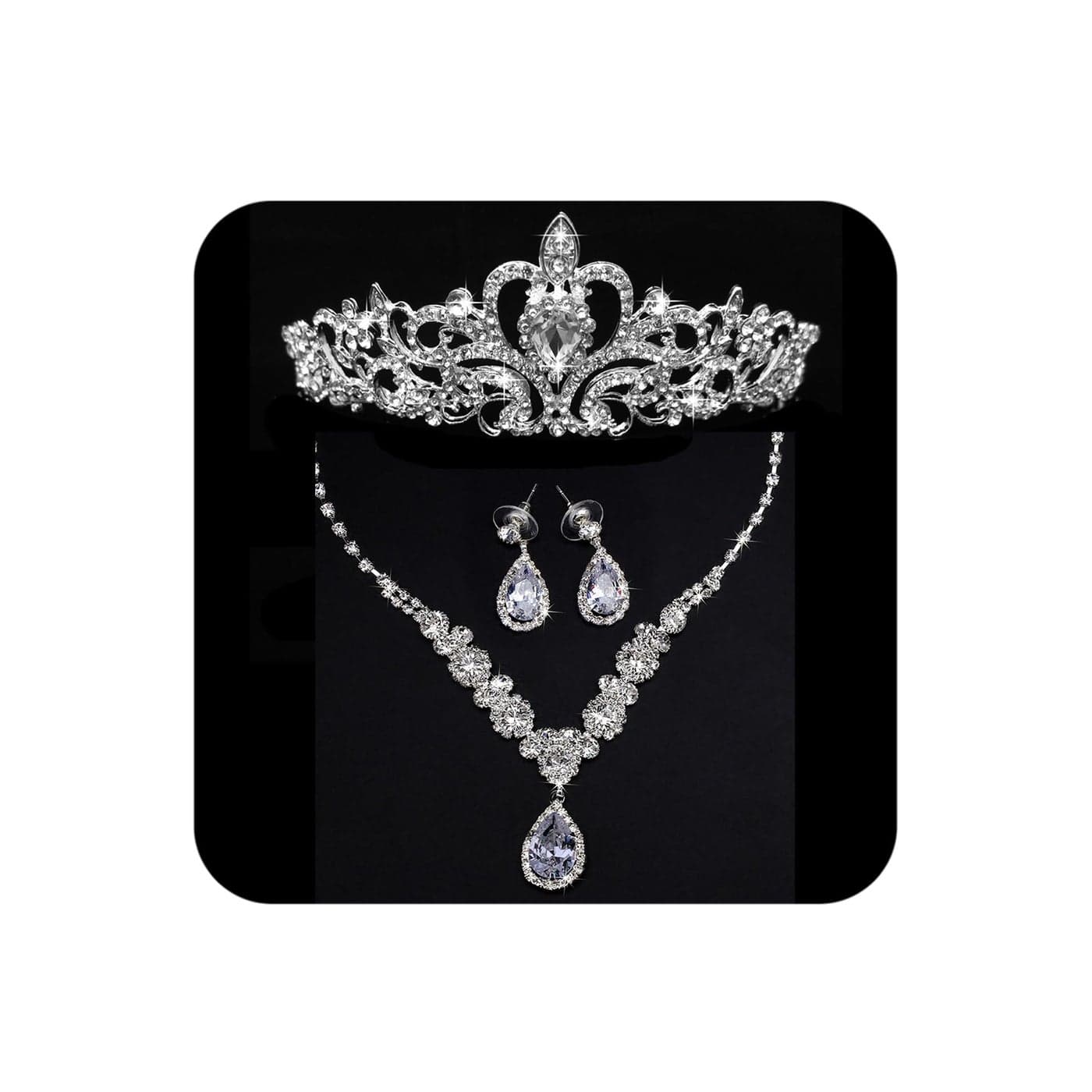 COCIDE Silver Jewelry Set for Women Crystal Tiara and Necklace Kit for Girls Rhinestone Crown Earrings Neck Accessories for Bride Wedding Birthday Party Bridal Prom Bridesmaid Dress up